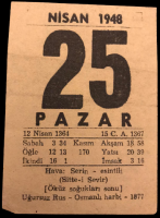 1948 SENESİNİN 25 NİSAN PAZAR GÜNÜNE AİT TAKVİM YAPRAGI