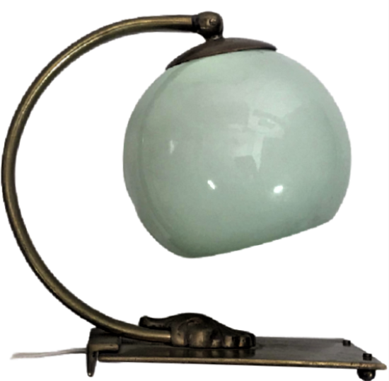 1950 OPAL CAMLI BRONZ AYAKLI CALIŞMA MASA ÜZERİ AYDINLATMA LAMBA