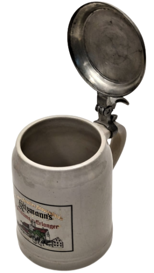 RİTZMANN BEER DEKORATİF KULP VE KAPAKLI SERAMİK ALMAN TANKART BİRA KUPASI